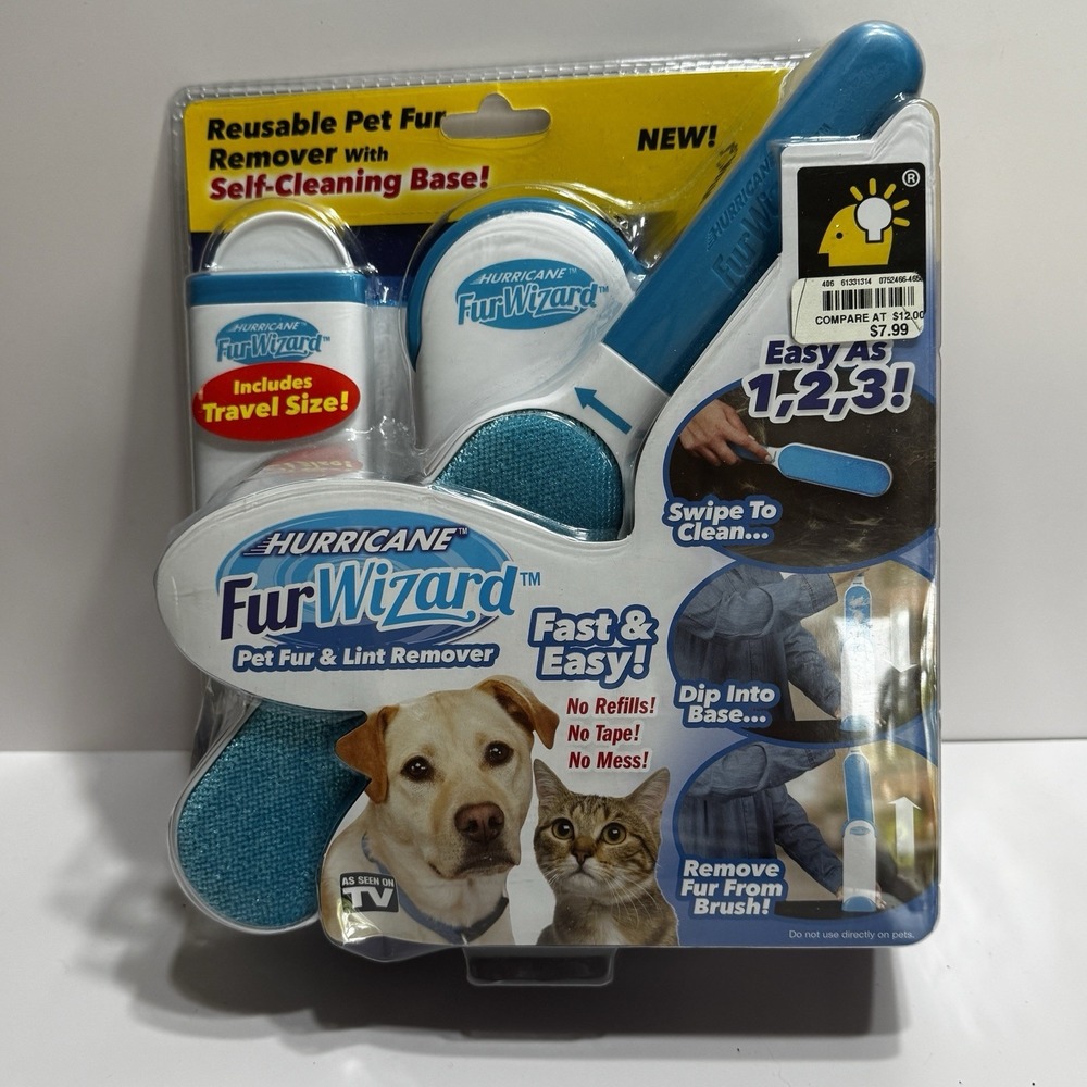 Hurricane Fur Wizard Pet Fur & Lint Remover w/Self Cleaning Base-NEW